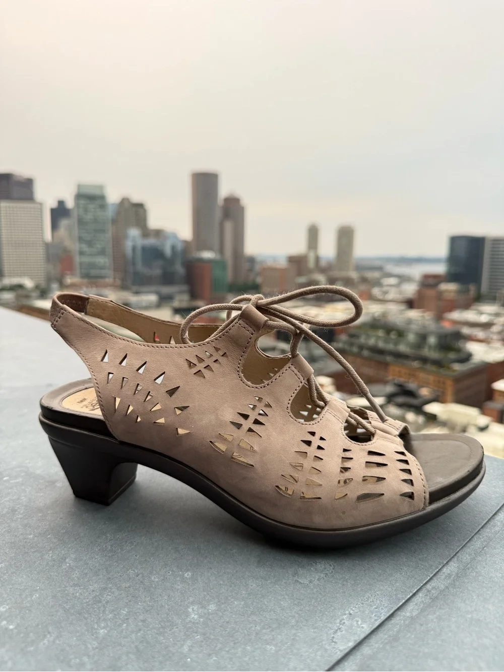 Abeo BioSystem Lace-Up Comfort Sandals WM9 Taupe Leather